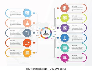 Infographic template with 11 steps, process or options, process chart, Used for process diagram, presentations, workflow layout, flow chart, infograph. Vector eps10 illustration.