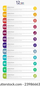 Infographic template with 12 square options for presentation and data visualization. Business process chart. Diagram with twelve steps to success