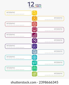 Infografik-Vorlage mit 12 quadratischen Optionen zur Präsentation und Datenvisualisierung. Geschäftsprozessdiagramm. Abbildung mit zwölf Schritten zum Erfolg