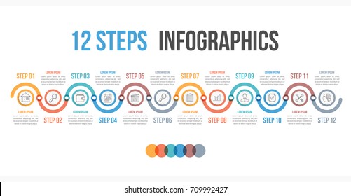 Infographic template with 12 steps or options, workflow, process diagram, vector eps10 illustration