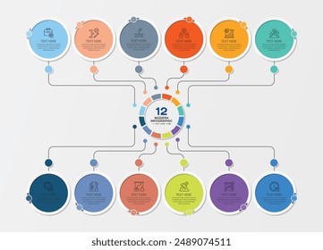 Plantilla de infografía con 12 pasos, proceso u opciones, diagrama de proceso, Utilizado para diagrama de proceso, presentaciones, diseño de flujo de trabajo, diagrama de flujo, infografía. ilustración del Vector eps10.