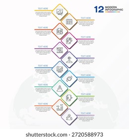 Infographic template with 12 steps, process or options, process chart, Used for process diagram, presentations, workflow layout, flow chart, infograph. Vector eps10 illustration.