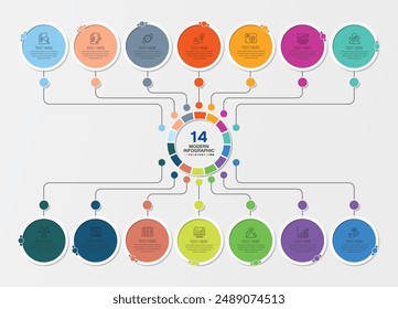 Plantilla de infografía con 14 pasos, proceso u opciones, diagrama de proceso, Utilizado para diagrama de proceso, presentaciones, diseño de flujo de trabajo, diagrama de flujo, infografía. ilustración del Vector eps10.