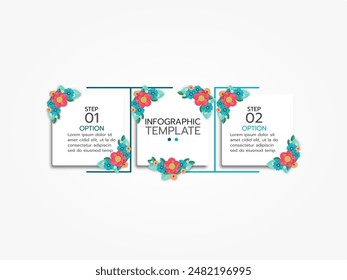 Infographic template with 2 option or step. concept wreath of fancy flowers. Vector floral frame.