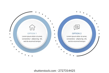 Plantilla de infografía con 2 opciones con Elementos circulares dispuestos uno al lado del otro, diagrama comparativo, visualización de datos comerciales
