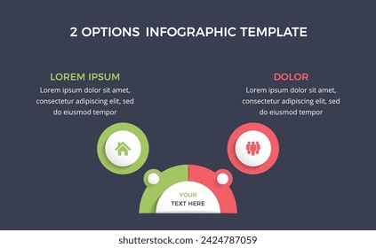 Plantilla de infografía con 2 opciones con lugar para sus iconos y texto, ilustración vectorial eps10
