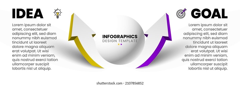 Infographic template with 2 options or steps. Idea and goal. Can be used for workflow layout, diagram, banner, webdesign. Vector illustration