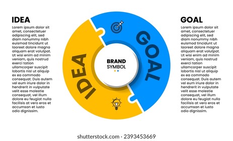 Infographic template with 2 options or steps. Idea and goal concept. Can be used for workflow layout, diagram, banner, webdesign. Vector illustration