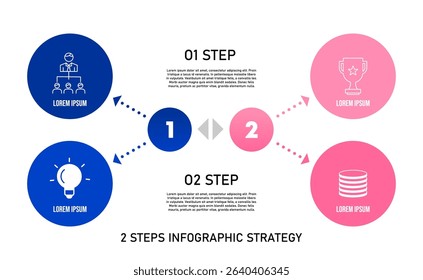 infographic template 2 options, 2 steps infographic for communications business. 