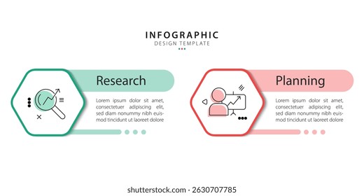 Modelo infográfico. 2 Passo da jornada do cronograma. Diagrama de processo, 2 opções sobre fundo branco, ilustração vetorial de elementos Infograph.