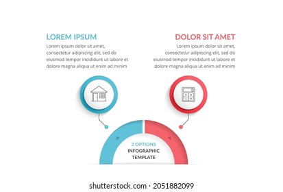 Infographic template with 2 steps or options with place for your icons and text, workflow, process chart, vector eps10 illustration