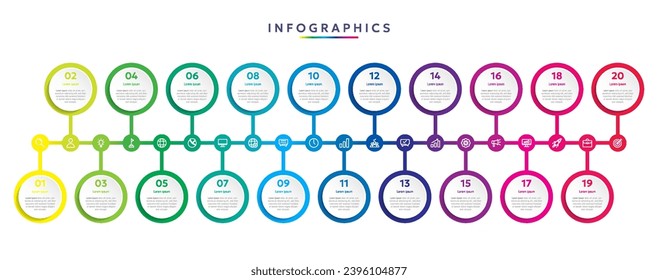 Plantilla de infografía con 20 opciones de círculo para presentación y visualización de datos. Gráfico de procesos empresariales. Diagrama con veinte pasos de éxito