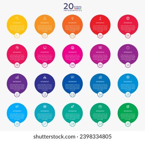 Plantilla de infografía con 20 opciones de círculo para presentación y visualización de datos. Gráfico de procesos empresariales. Diagrama con veinte pasos de éxito