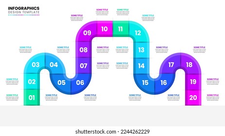 Infographic template with 20 options or steps. Timeline. Can be used for workflow layout, diagram, banner, webdesign. Vector illustration