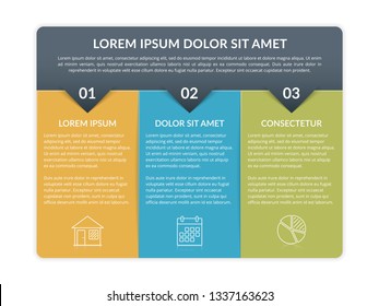 Infographic template with 3 elements for text and icons, can be used for web design, workflow layout, process chart, report, company milestones, vector eps10 illustration