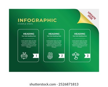Infographic template with 3 elements for web on green gradient background, modern infographics vector design template