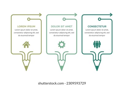 Infographic template with 3 linear pencils with place for text and icons, education infographics, vector eps10 illustration
