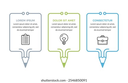 Infographic template with 3 linear pencils with place for text and icons, education infographics, vector eps10 illustration