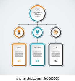 Infographic template with 3 option circles and columns. Modern minimalistic vector banner what can be used as chart, diagram, graph, table, workflow layout for web, report, business presentation