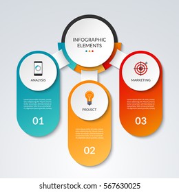 Infographic template with 3 option circles and columns. Business concept that can be used as a table, chart, diagram, graph, workflow layout for web, report, presentation. Vector banner