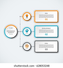 Infographic template with 3 option circles and tabs. Modern minimalistic vector banner that can be used as chart, diagram, graph, table, workflow layout for web, report, business presentation