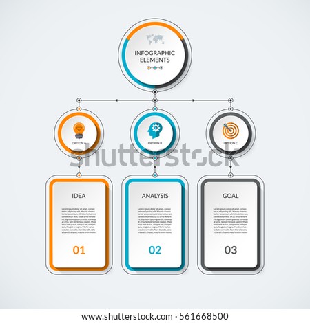 Infographic template with 3 option circles and columns. Modern minimalistic vector banner what can be used as chart, diagram, graph, table, workflow layout for web, report, business presentation