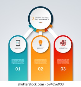 Infographic template with 3 options. Business concept that can be used as a chart, diagram, graph, table, workflow layout for web, report, presentation. Vector banner