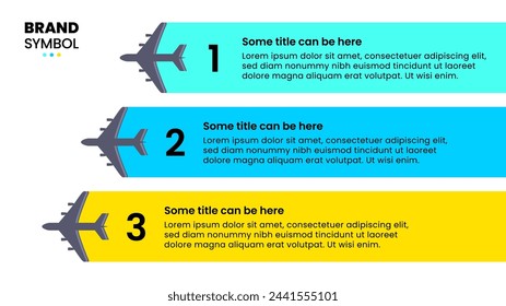 Plantilla de infografía con 3 opciones o pasos. Avión. Se puede utilizar para el diseño del flujo de trabajo, diagrama, banner, diseño web. Ilustración de vector