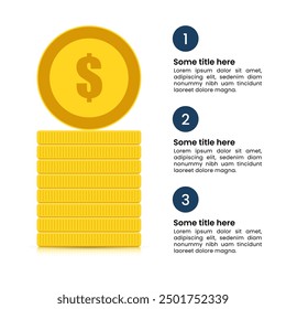 Infographic template with 3 options or steps. Coins. Can be used for workflow layout, diagram, banner, webdesign. Vector illustration
