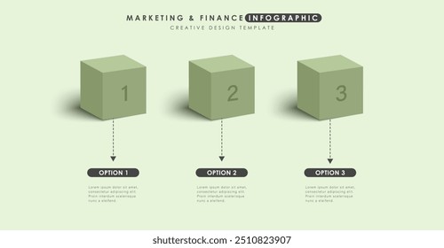 Infographic template and 3 options or steps. 3d green cubes. Workflow layout, diagram, banner, webdesign. Vector illustration