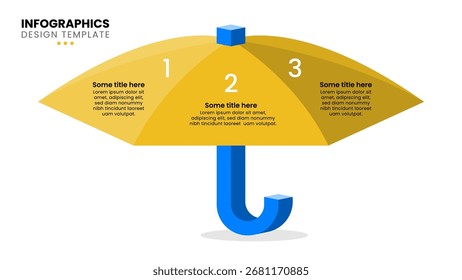 Infographic template with 3 options or steps. Yellow umbrella. Can be used for workflow layout, diagram, banner, webdesign. Vector illustration