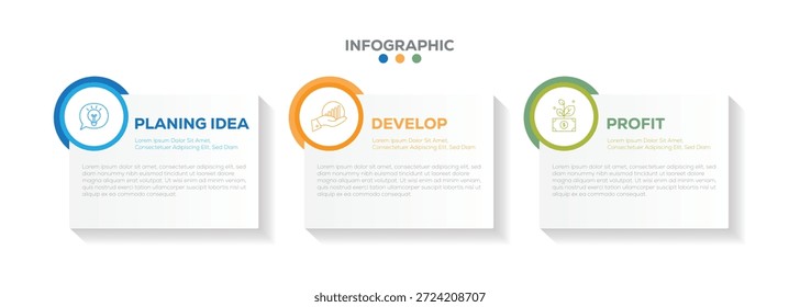  Plantilla de infografía con 3 opciones o gráfico de procesos de pasos. línea de tiempo 3 pasos Plantilla. Cronología, presentación de negocios. Se puede utilizar para el diseño del flujo de trabajo, diagrama. Ilustración vectorial.