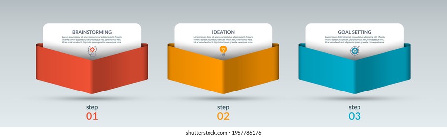 Infographic template with 3 paper arrows pointing down. Can be used for graph, chart, report, web design. Vector illustration