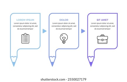 Infographic template with 3 pencils with place for text and icons, education infographics, vector eps10 illustration