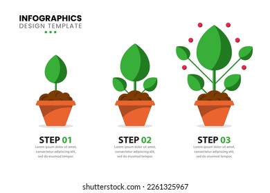 Infographic template with 3 Plants. Can be used for workflow layout, diagram, banner, webdesign. Vector illustration