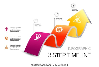 infographic template 3 step for business direction, marketing strategy, diagram, data, growth, arrow timeline, for presentation report and progress	