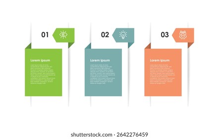 Infographic template 3 step process. Vector element with columns and icons can be used for workflow layout, business information, presentation and web graphic design 