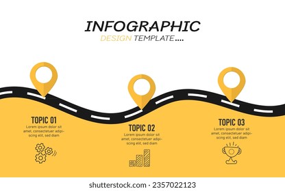 Infographic template. 3 Step timeline journey, Flat simple infographics design template. presentation graph. Business concept with numbers 3 options or steps on yellow background vector illustration.