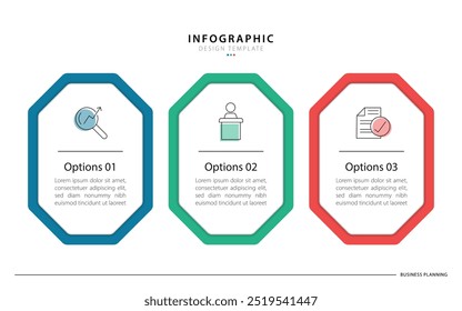 Infographic template 3 Step timeline journey isolated background, Data visualization flat simple design. octagon presentation graph. Business timeline creator 3 options, vector illustration.