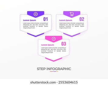 Infographic template. 3 Step timeline journey, Flat simple infographics design template. Presentation graph. Business concept with icon 3 options or steps. Background vector illustration.