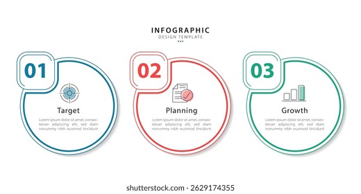 Modelo infográfico. 3 Passo de jornada de linha do tempo, Modelo de design de infográficos simples plano. gráfico de apresentação. Conceito de negócios com números 3 opções ou etapas de ilustração de vetor.