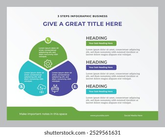 Modelo de infográfico com 3 etapas para negócios em fundo branco limpo, modelo de apresentação de negócios infográfico ilustração vetorial