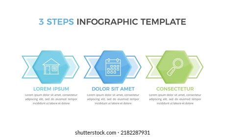 Plantilla infográfica con 3 pasos con hexágonos, flujo de trabajo, gráfico de procesos, vector eps10 ilustración