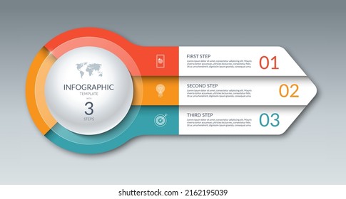 Infographic template with 3 steps, options, parts. Can be used for diagram, graph, chart, report, web design. 3-step vector banner in the form of an arrow.