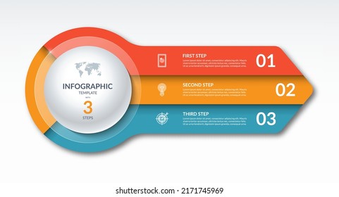 Infographic template with 3 steps, options, parts. Can be used for diagram, graph, chart, report, web design. 3-step vector banner in the form of an arrow.