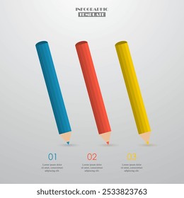 Infographic template with 3 steps, options, parts or processes. Pencil concept.