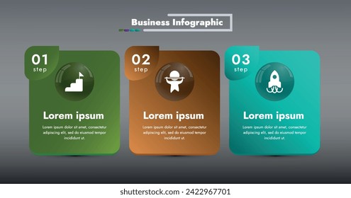 Infographic template. 3 steps that are related to each other. You can use the template to display your steps in electronic or printable format.