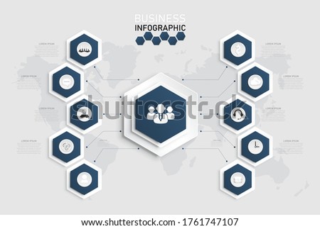 Infographic Template 3d Paper Integrated Hexagon. Business Concept With 10 Options.Workflow, Chart.