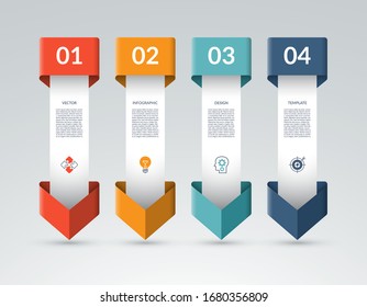 Infographic template with 4 arrows pointing down. Can be used for diagram, graph, chart, report, web design. Vector illustration