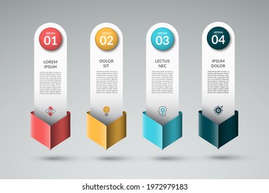 Infographic template with 4 arrows pointing down. Can be used for diagram, graph, chart, report, web design. Vector illustration.